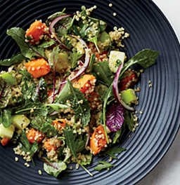 Quinoa Kale Salad w/ Sweet Potatoes and Apples & Mediterranean Vegetable Frittata