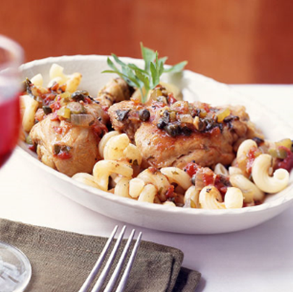 Chicken Cacciatore & Bacon Wrapped Meatloaf w/ Apple Cranberry Relish and Roasted Potatoes