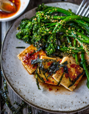 Chili Garlic Tofu w/ Broccolini & BBQ Cauliflower and Chickpea Tacos