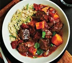 Crispy Southwestern Chicken, Mashed Potatoes, Roasted Peppers and Onions & Beef Tagine w/ Butternut Squash over Couscous