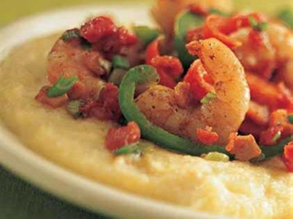 Shrimp, Peppers and Cheese Grits w/ Salad