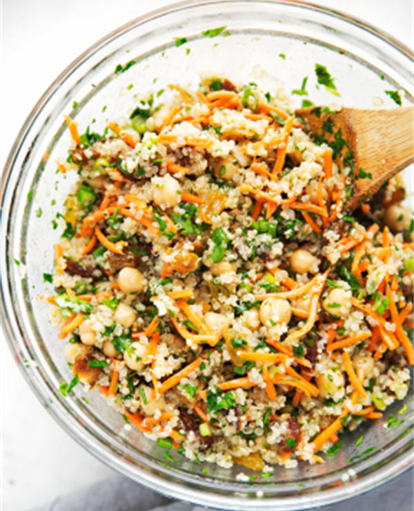 Moroccan Chickpea Quinoa Salad & Broccoli Cheese Stuffed Spaghetti Squash