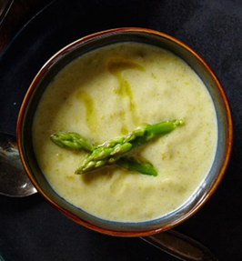 Curried Asparagus Soup w/ Salad & Ciabatta Rolls