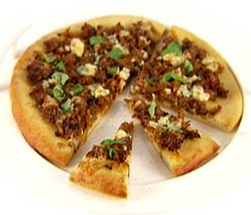 Caramelized Onion, Turkey Sausage, and Gorgonzola Pizza w/ Salad