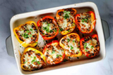 Hummus Quesadillas w/ Caprese Salad & Stuffed Peppers Mexican Style