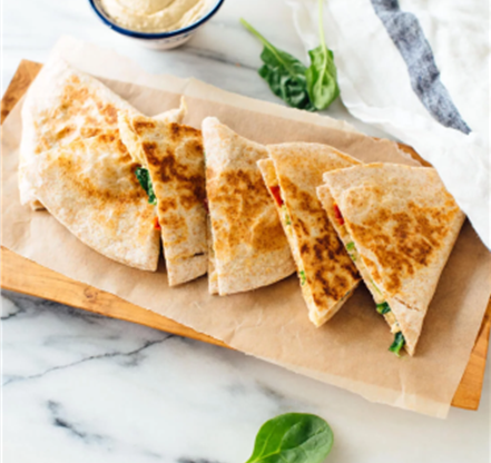 Hummus Quesadillas w/ Caprese Salad & Stuffed Peppers Mexican Style