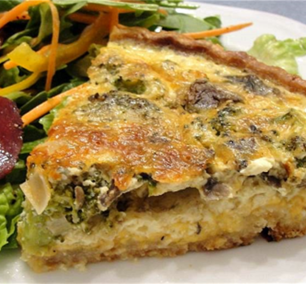 Lentil Tacos w/ Avocado Sauce & Mushroom Quiche w/ Salad